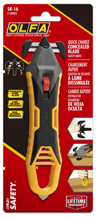 Cortador de segurança com lâmina oculta intercambiável - "OLFA SK-16"